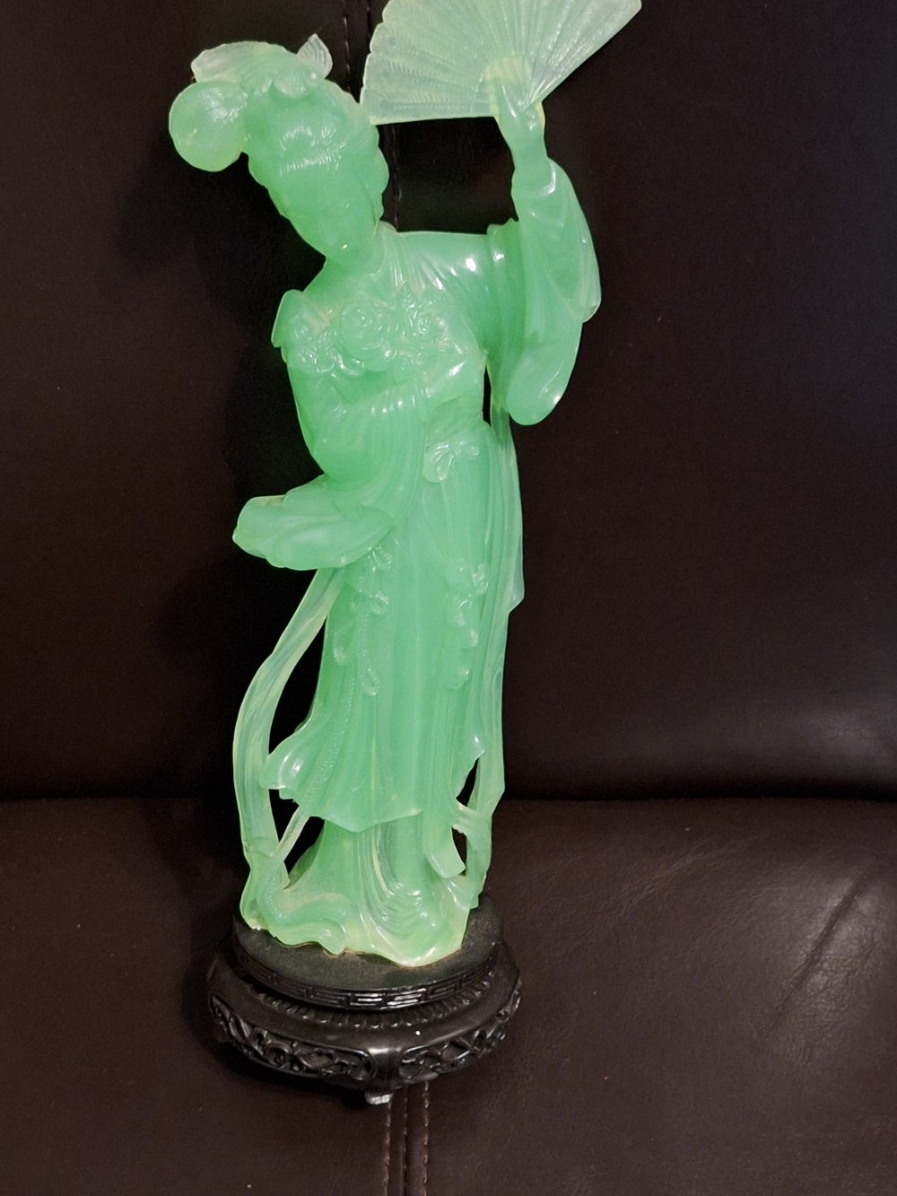 Translucent Jade-Green Geisha Sculpture Accent